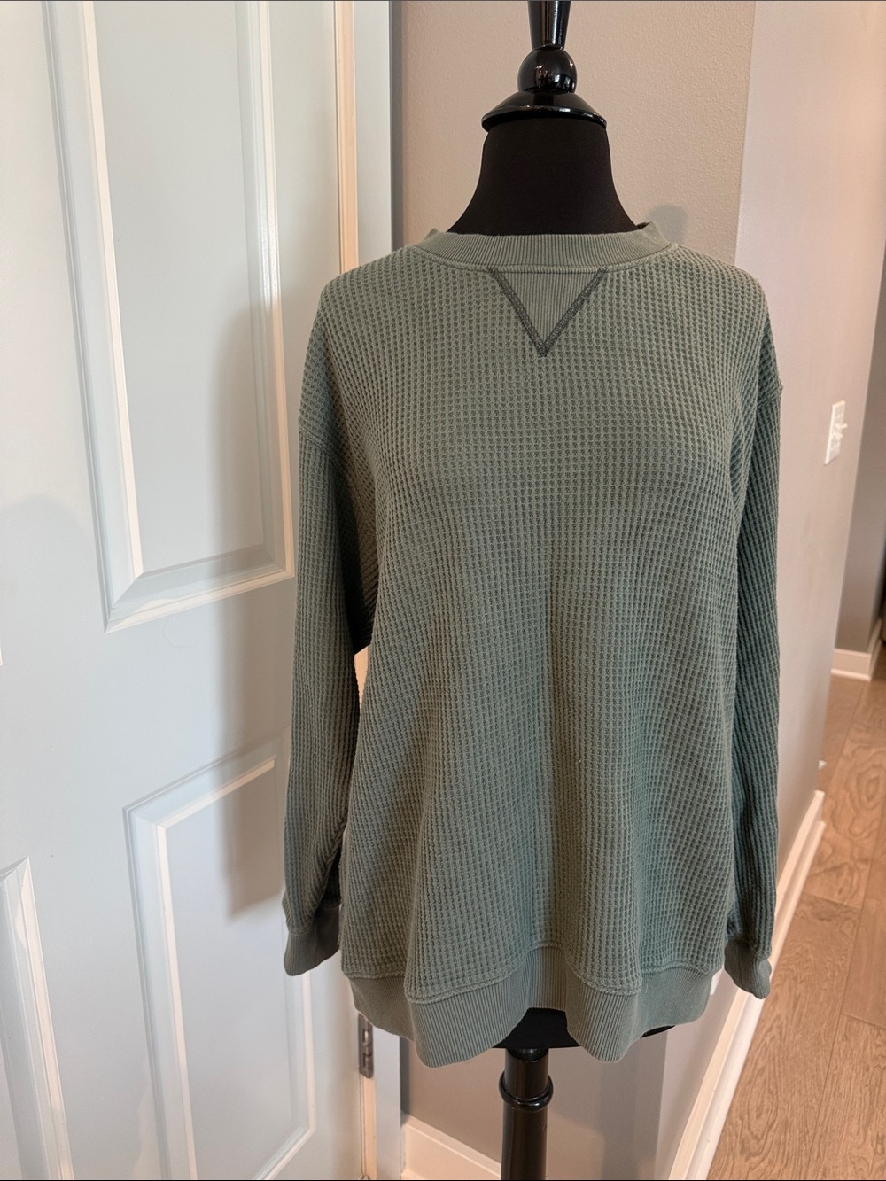 Aerie Classic Waffle Knit Crewneck Sweater - Olive Green